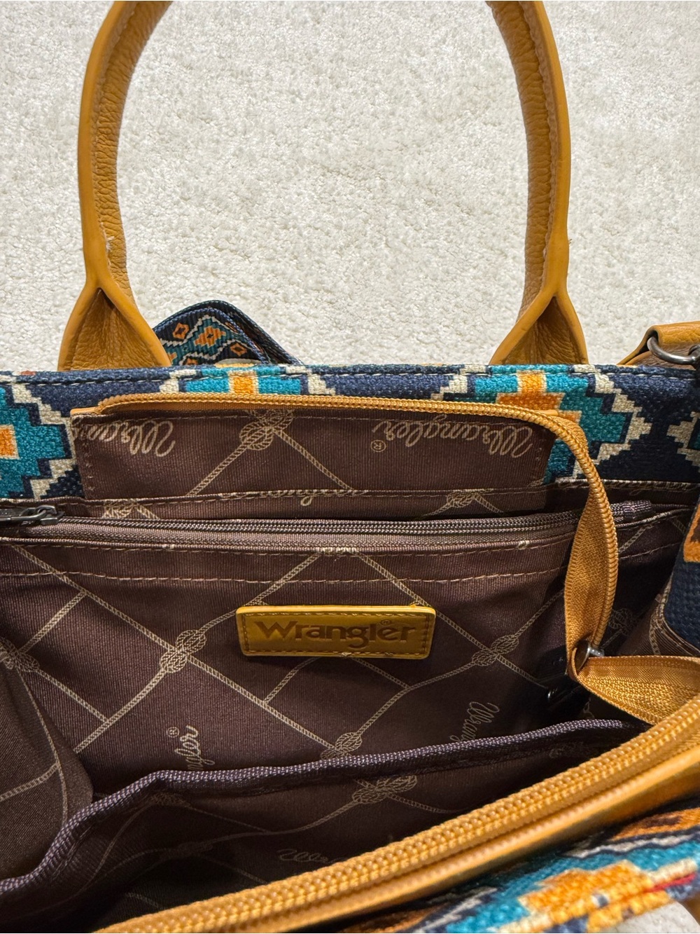 Wrangler Aztec Mustard Crossbody Canvas Tote Bag Satchel Purse Southwestern - Picture 5 of 13